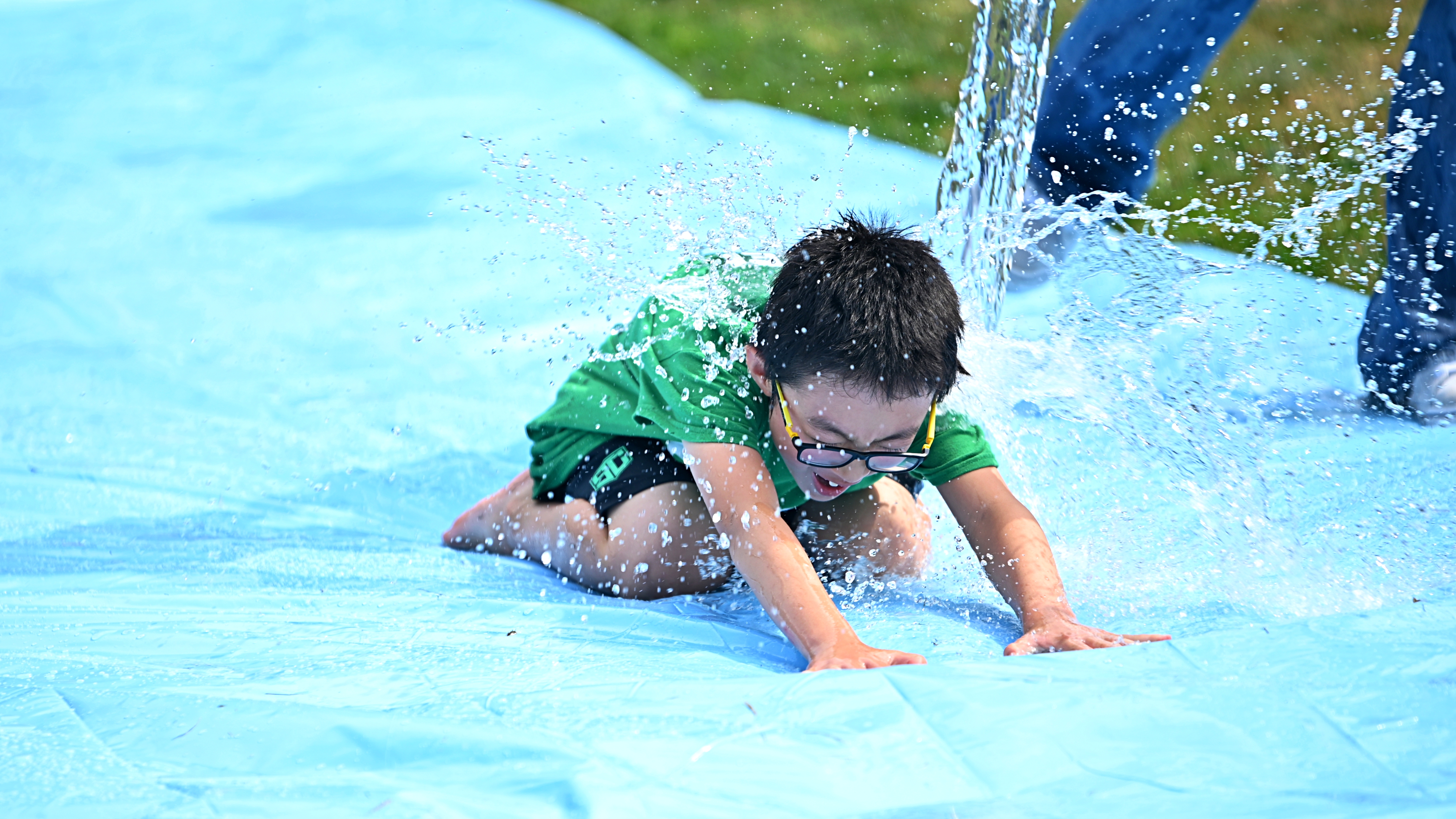 Having fun with water slide